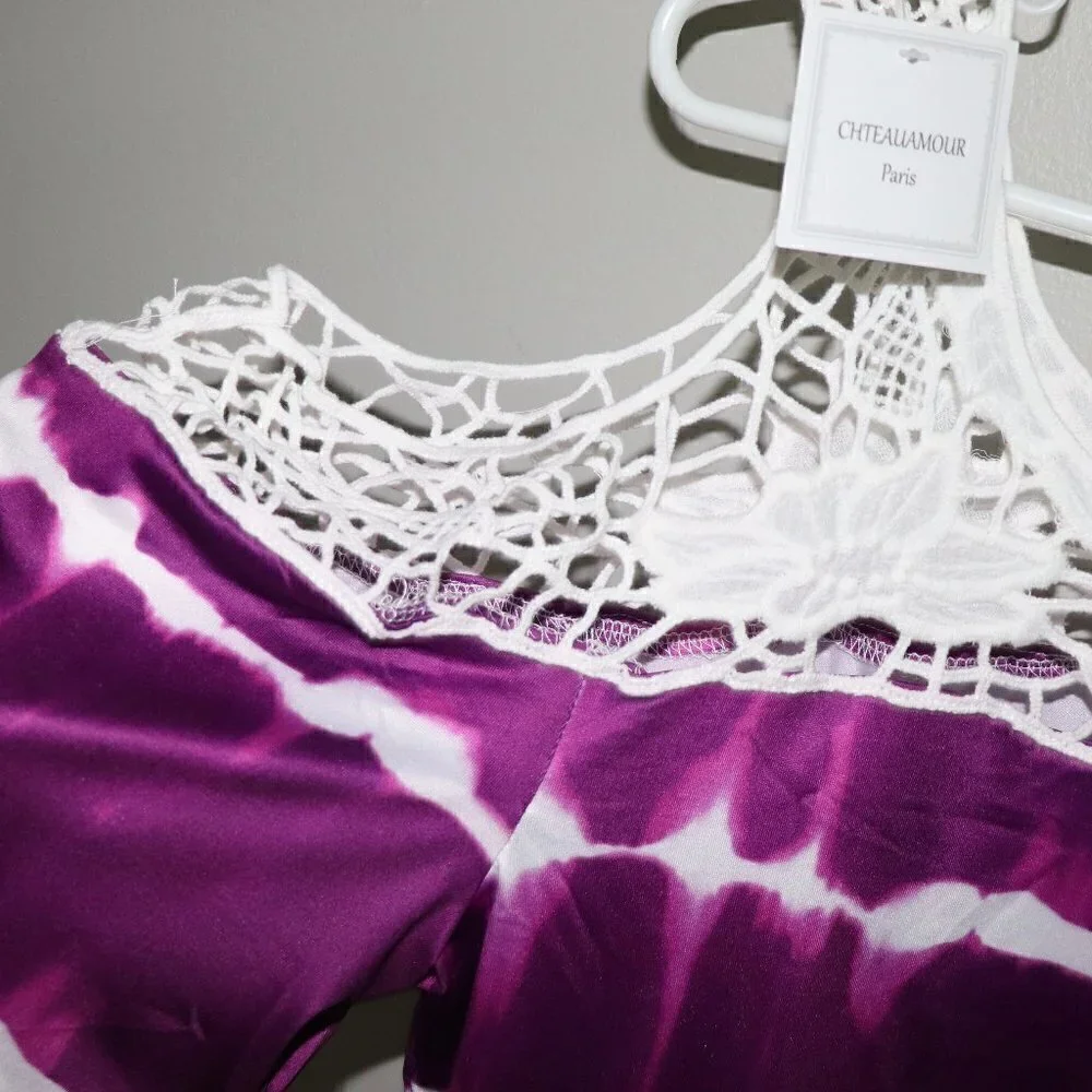 Belle Du Jour Purple Tie Dye Lace -YokeTop Size M